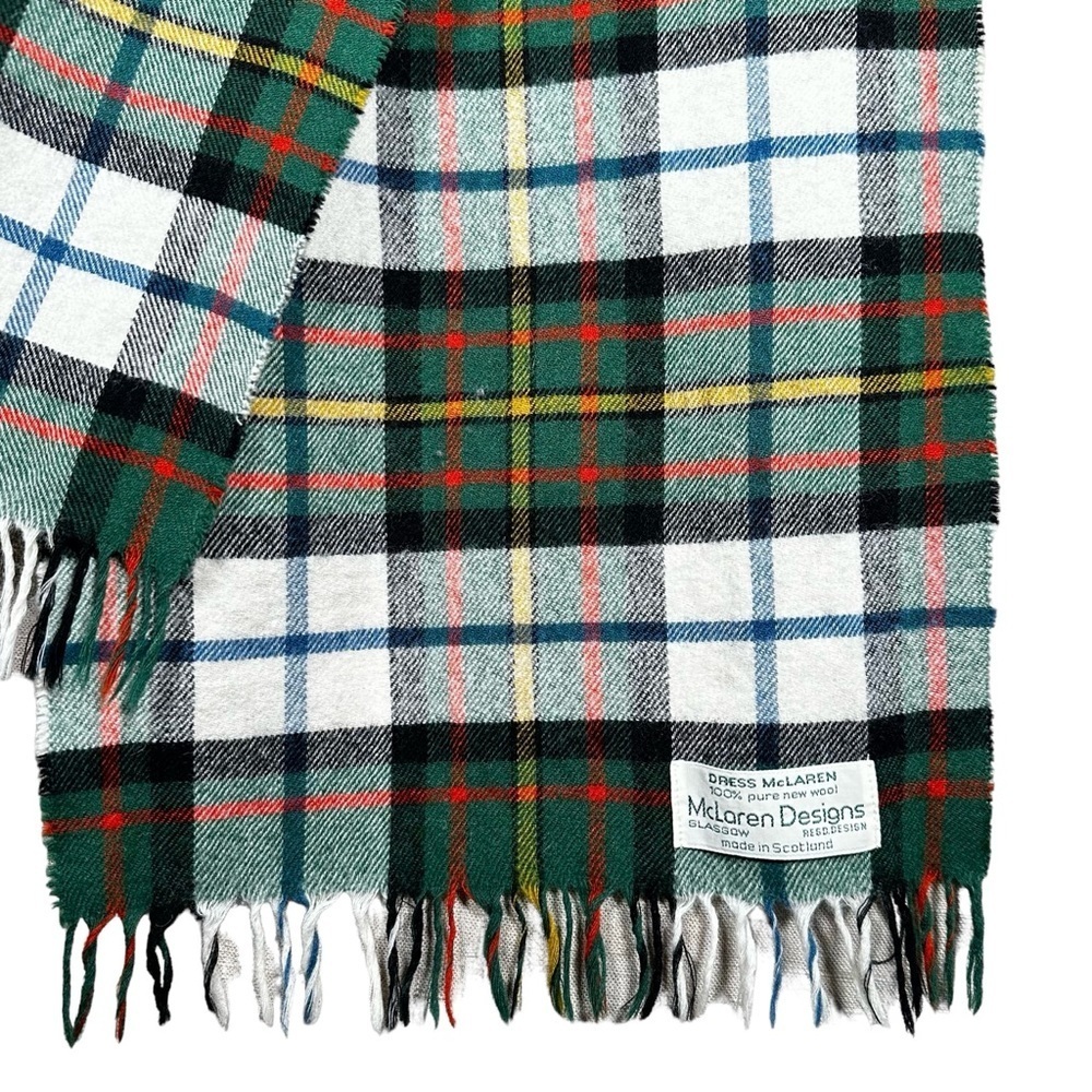 VINTAGE 100% Pure Wool Plaid Fringe Scarf - Picture 2 of 7